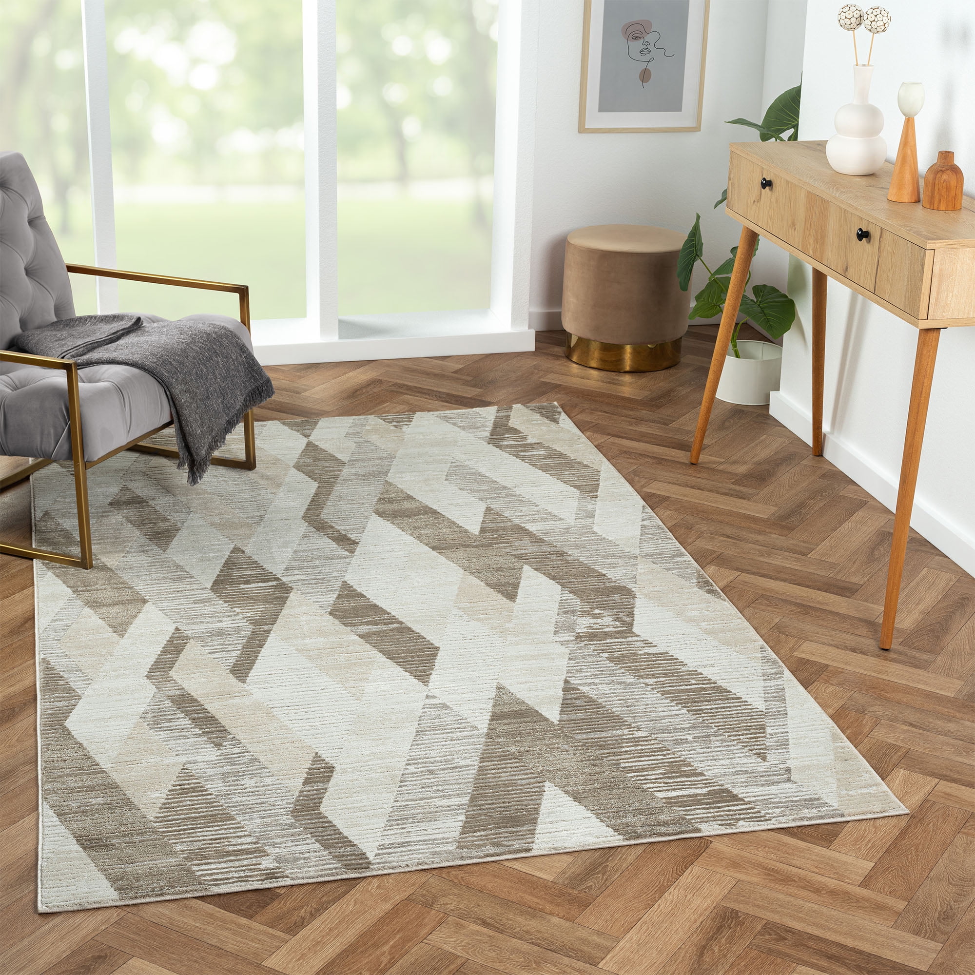LR Home Brielle Anamika Geometric Indoor Polyester Blend Area Rug, Gray, 2' x 3'