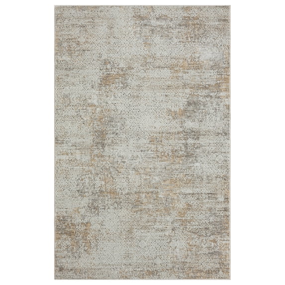 LR Home Brielle Rus Damask Indoor Polyester Blend Area Rug, Gray/Beige, 7'9" x 9'9"