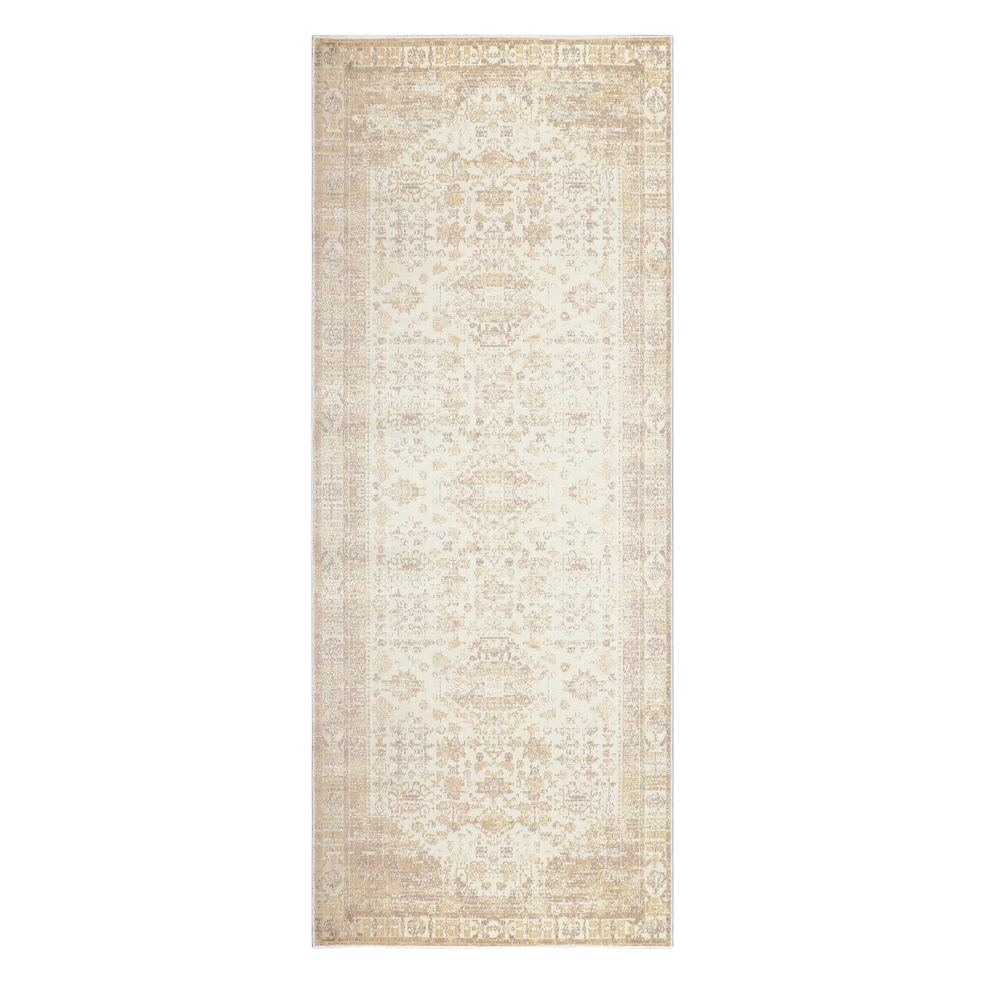 LR Home Brooke 2' x 5' Ivory/Beige Oriental Waterproof Non-Slip Machine Washable Indoor Area Rug