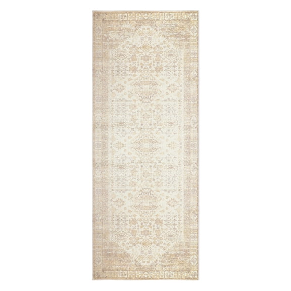 LR Home Brooke 2' x 5' Beige Oriental Waterproof Non-Slip Machine Washable Indoor Area Rug