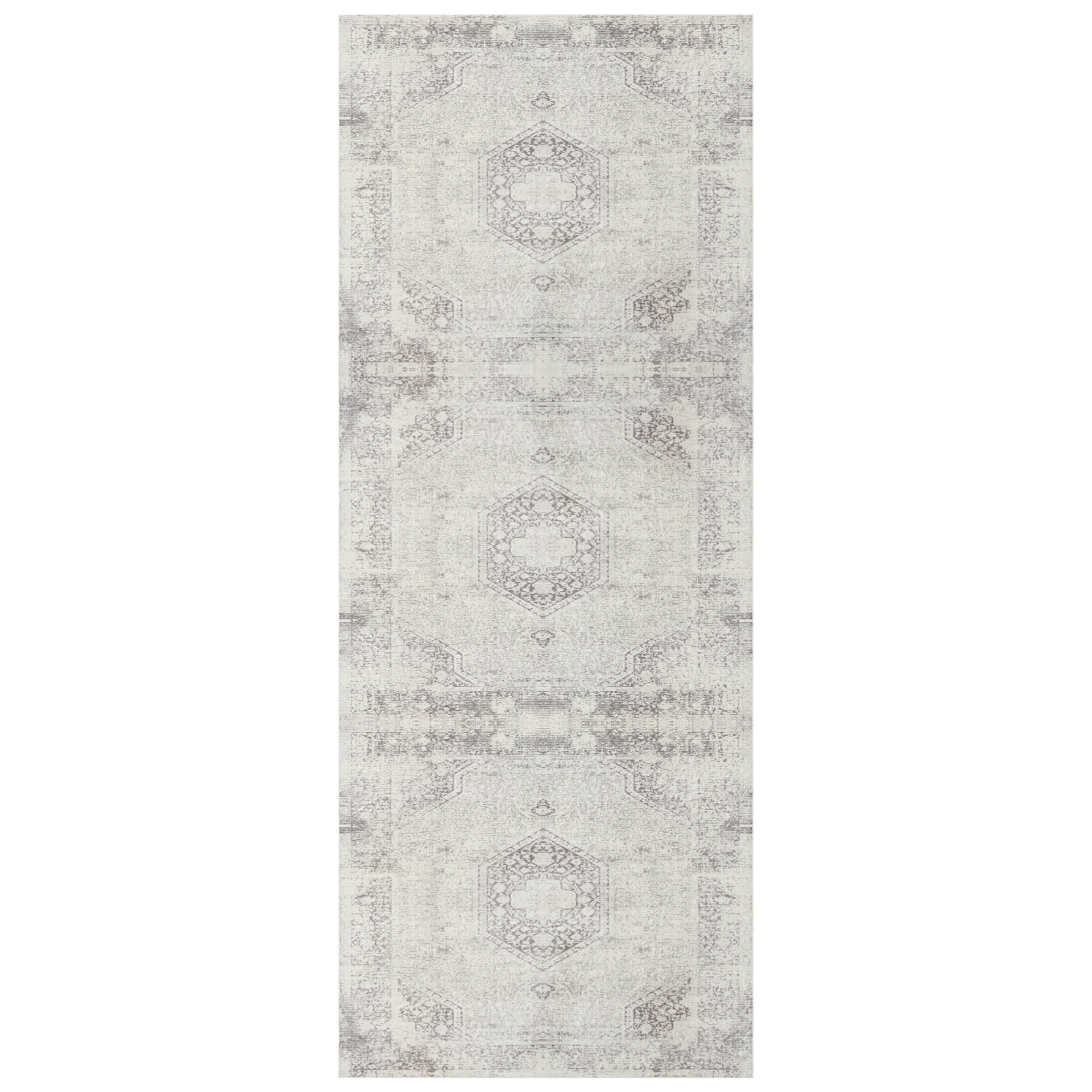 LR Home Brooke 2' x 5' Gray Medallion Waterproof Non-Slip Machine Washable Indoor Area Rug