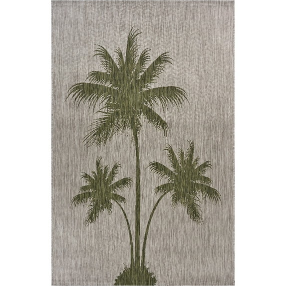 LR Home Camila 1'10" x 3', Beige/Green Palm Tree Fade, Stain, and Moisture Resistant Indoor/Outdoor Area Rug