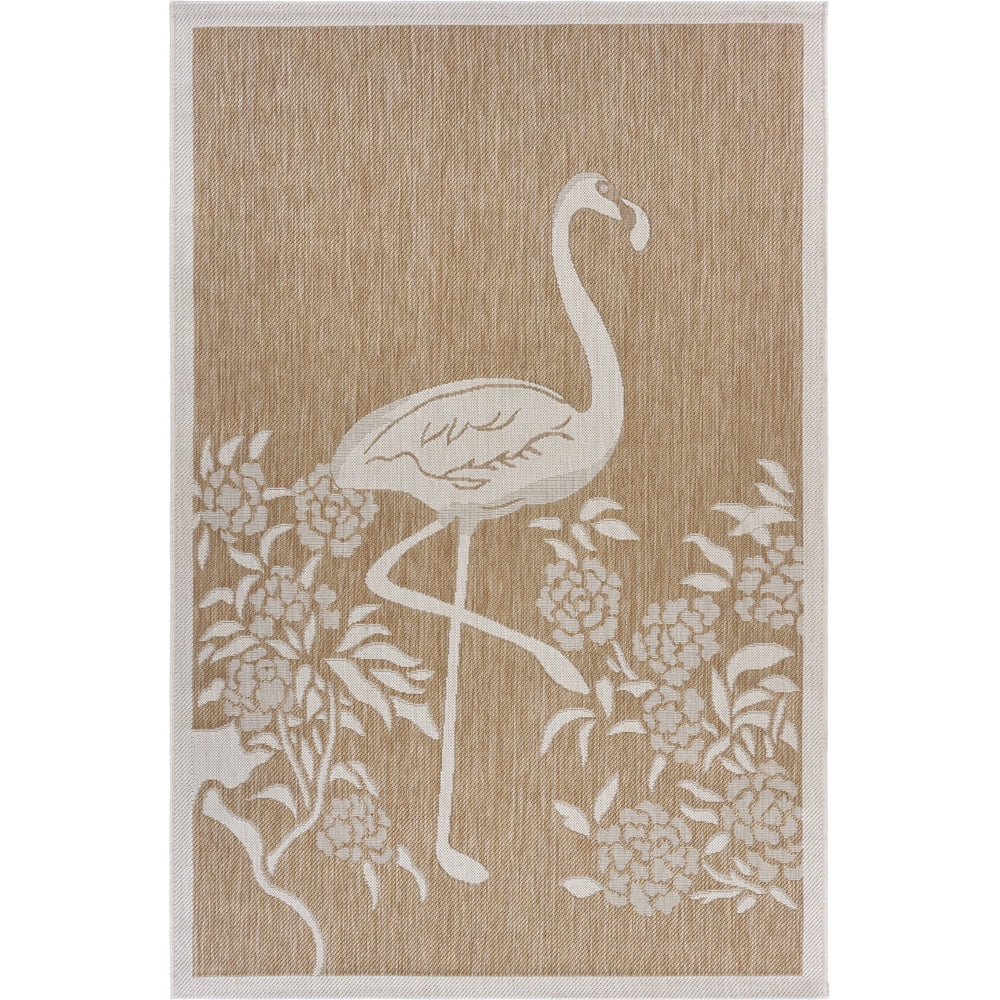 Beige Flamingo Bird Synthetic Indoor/Outdoor Area Rug 5' x 7'