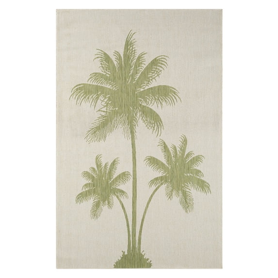 LR Home Camila 5' x 7', Beige/Green Palm Tree Fade, Stain, and Moisture Resistant Indoor/Outdoor Area Rug