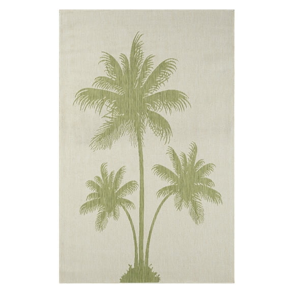 LR Home Camila 5' x 7', Beige/Green Palm Tree Fade, Stain, and Moisture Resistant Indoor/Outdoor Area Rug