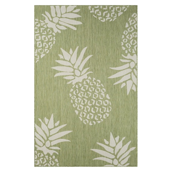 LR Home Camila 5' x 7', Beige/Green Pineapple Fade, Stain, and Moisture Resistant Indoor/Outdoor Area Rug