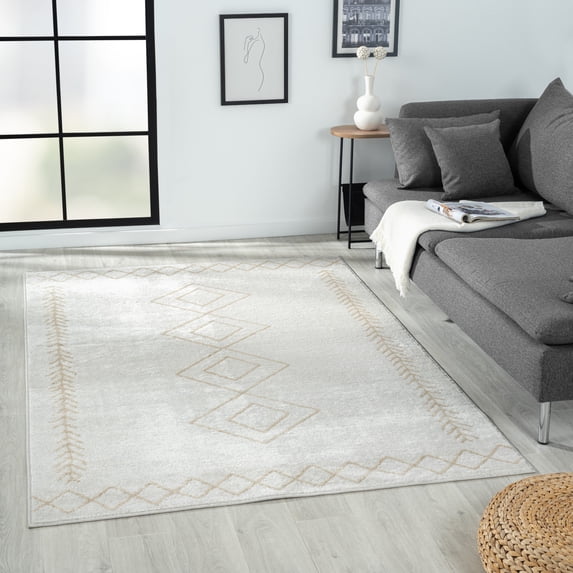 Laddha Home Designs 7.75' x 9.75' Geometric Diamond Rectangular Area Throw Rug - Cream