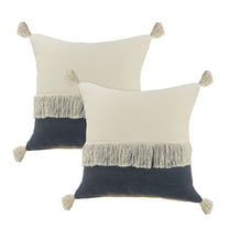 LR Home Carron Solid Transitional Cotton Throw Pillows, Vintage Indigo, 20" x 20", Set of 2
