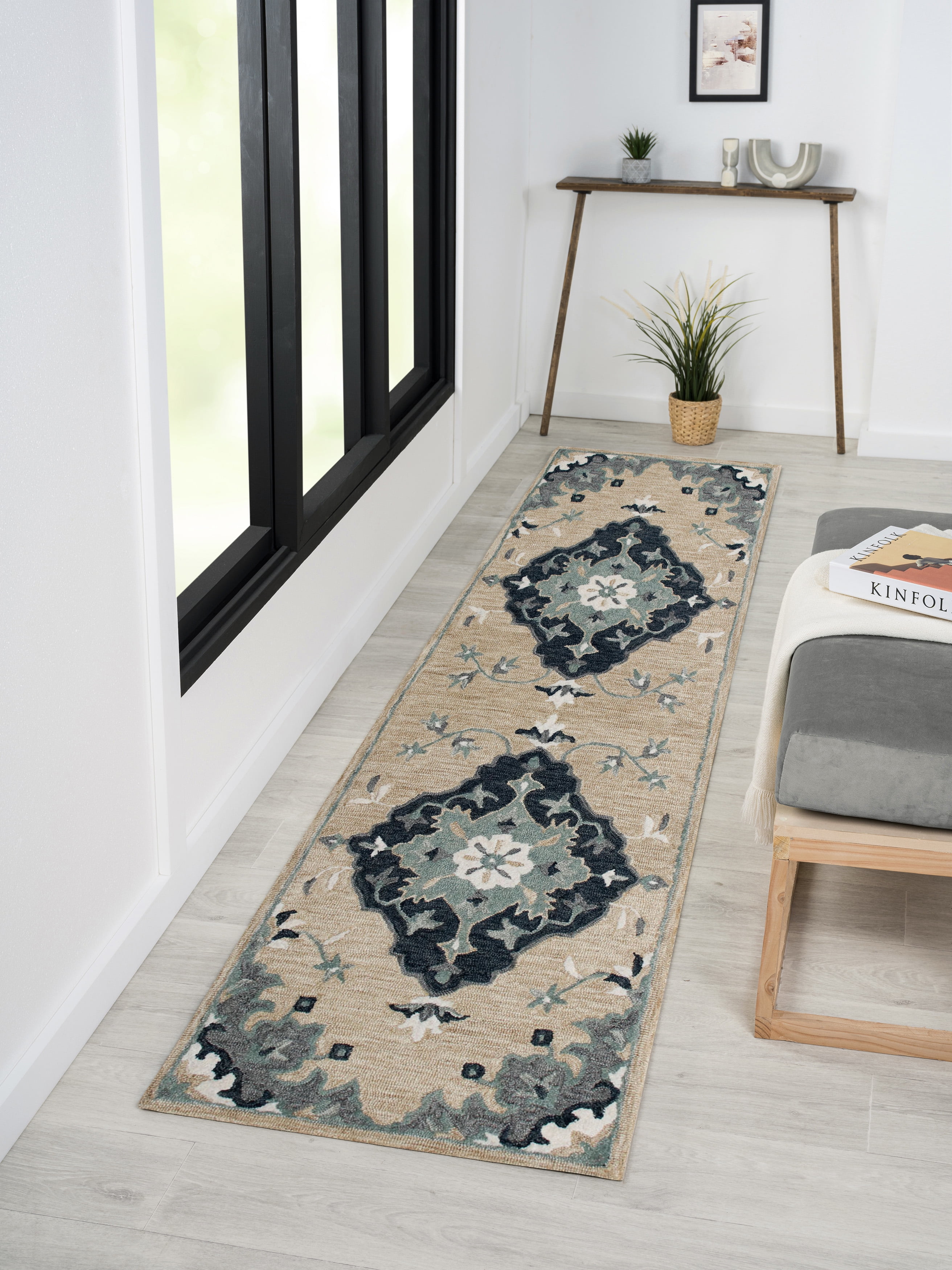 LR Home Cassie Fran Bohemian Floral Indoor Natural Wool Beige/Gray Area Rug, 2'3" x 6'9" Runner