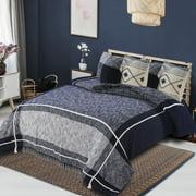 LR Home Checkered Cotton Woven Washable/Lightweight Coverlets, King, Blue