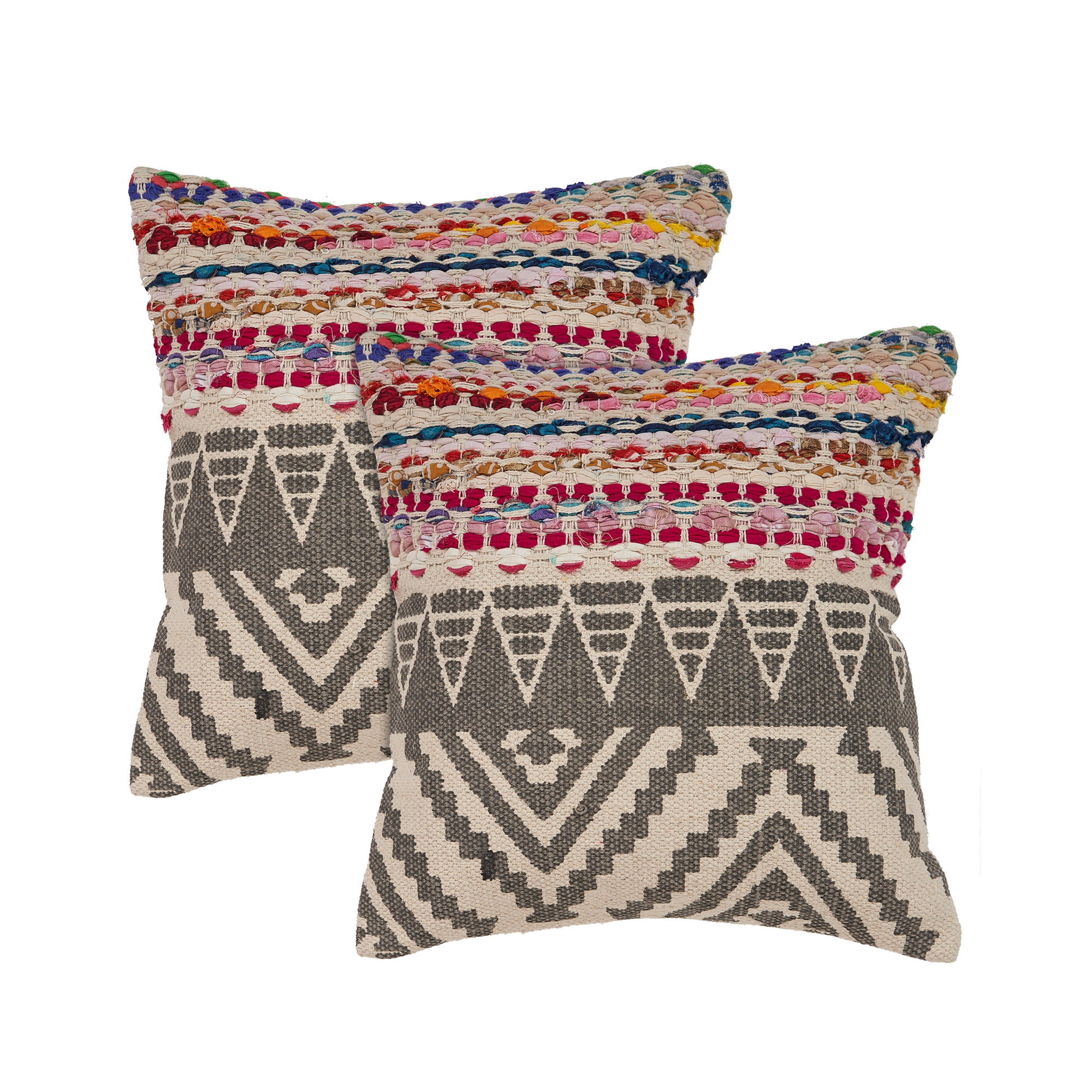 Bohemian Multicolor Cotton Blend Square Throw Pillows, Set of 2