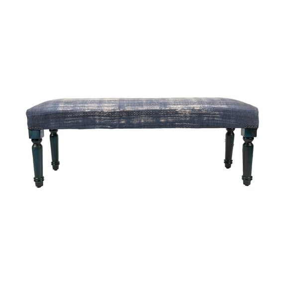 LR Home Bryant 47" Upholstered Accent Bench, Blue Abtsract