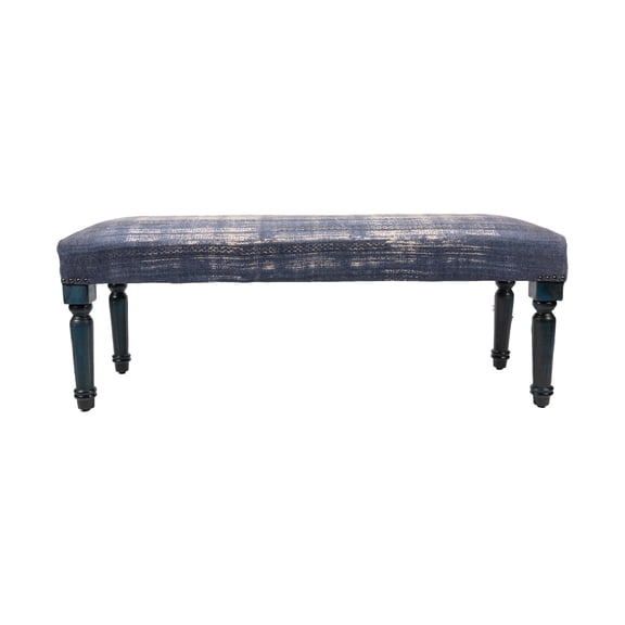 LR Home Bryant 47" Upholstered Accent Bench, Blue Abtsract
