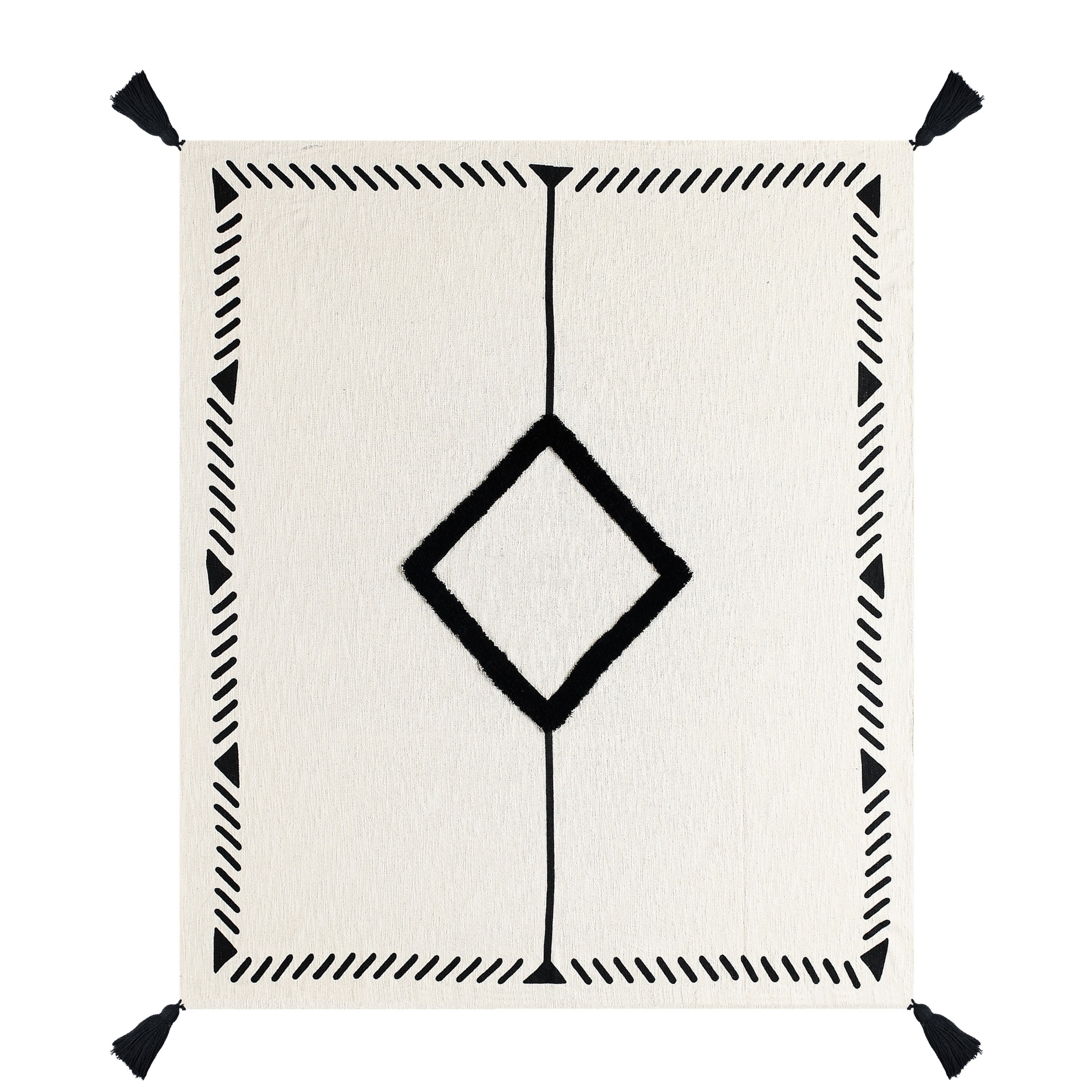 LR Home Cream and Black Bordered Diamond Cotton Throw Blanket, 50" x 60"