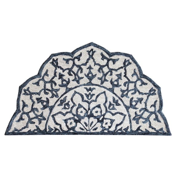 LR Home Daisey 2'3" x 3'10" Blue/Ivory Floral Wool Hearth Indoor Area Rug