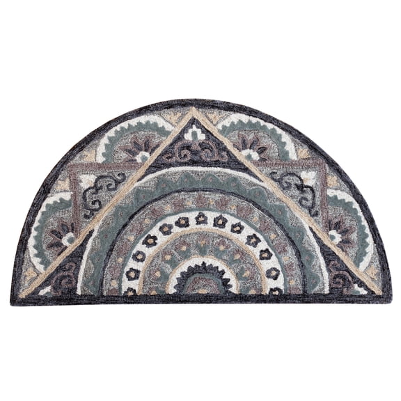 LR Home Daisey 2'3" x 3'10" Gray/Blue Geometric Medallion Wool Hearth Indoor Area Rug