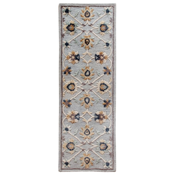 LR Home Daisey 2'3" x 6'9" Blue/Gray Trellis Wool Indoor Runner Area Rug