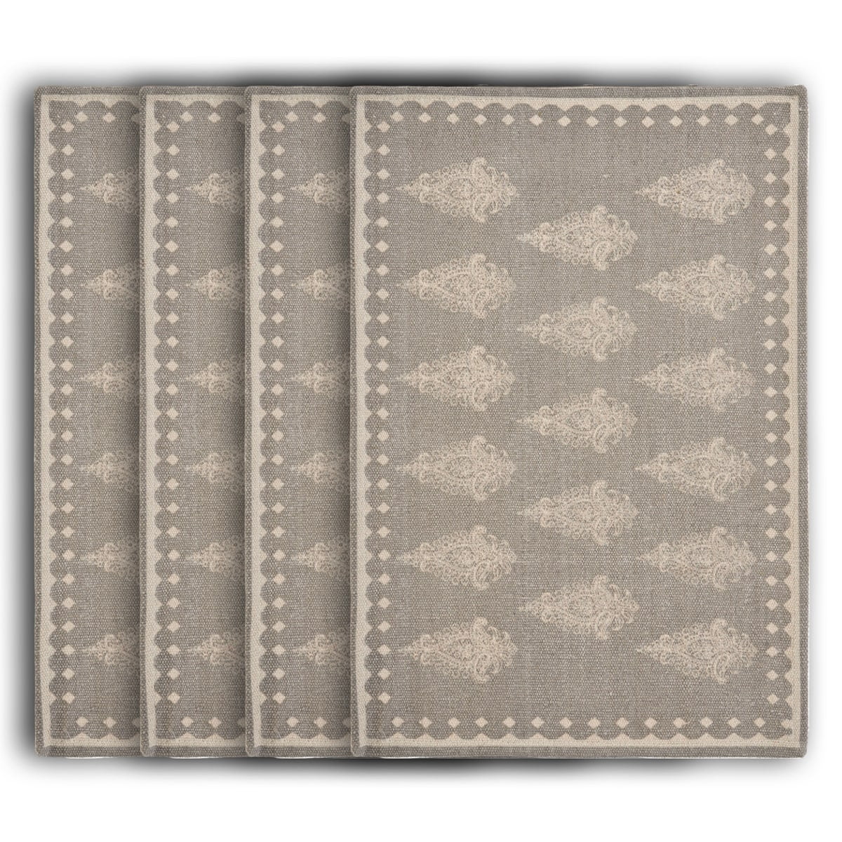 Gray and Cream Damask Cotton Placemats Set of 4
