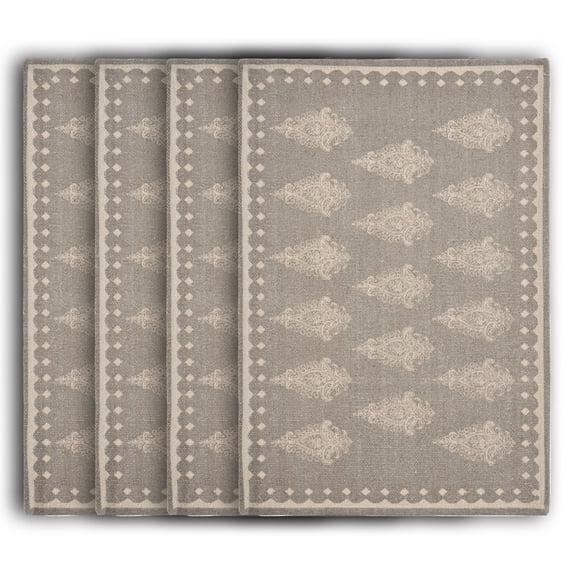 LR Home Tate Set of 4 Cotton Placemats, Gray Damask