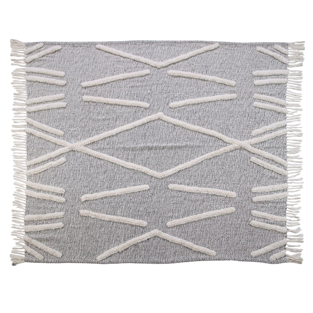 Gray & White 60" x 50" Cotton Knitted Reversible Throw Blanket