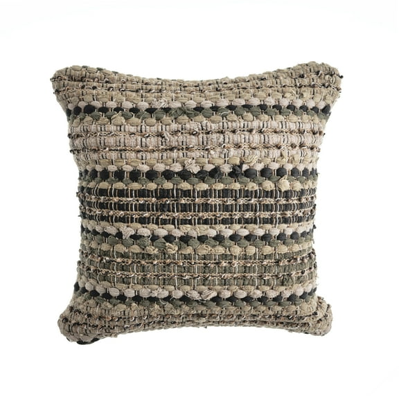 LR Home Drew 18" x 18" Beige/Brown Striped Cotton Blend Adult Decorative Throw Pillow