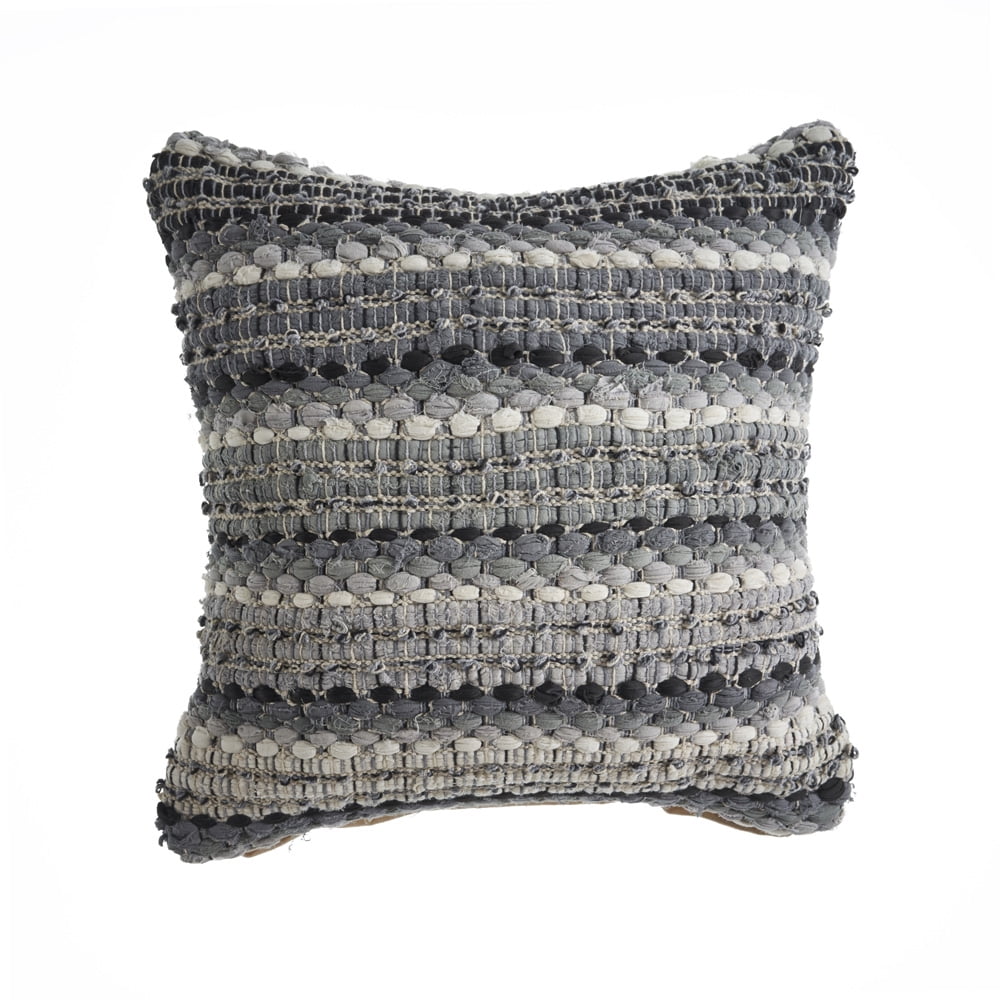 LR Home Drew 18" x 18" Black/Gray Striped Cotton Blend Adult Decorative Throw Pillow Cover