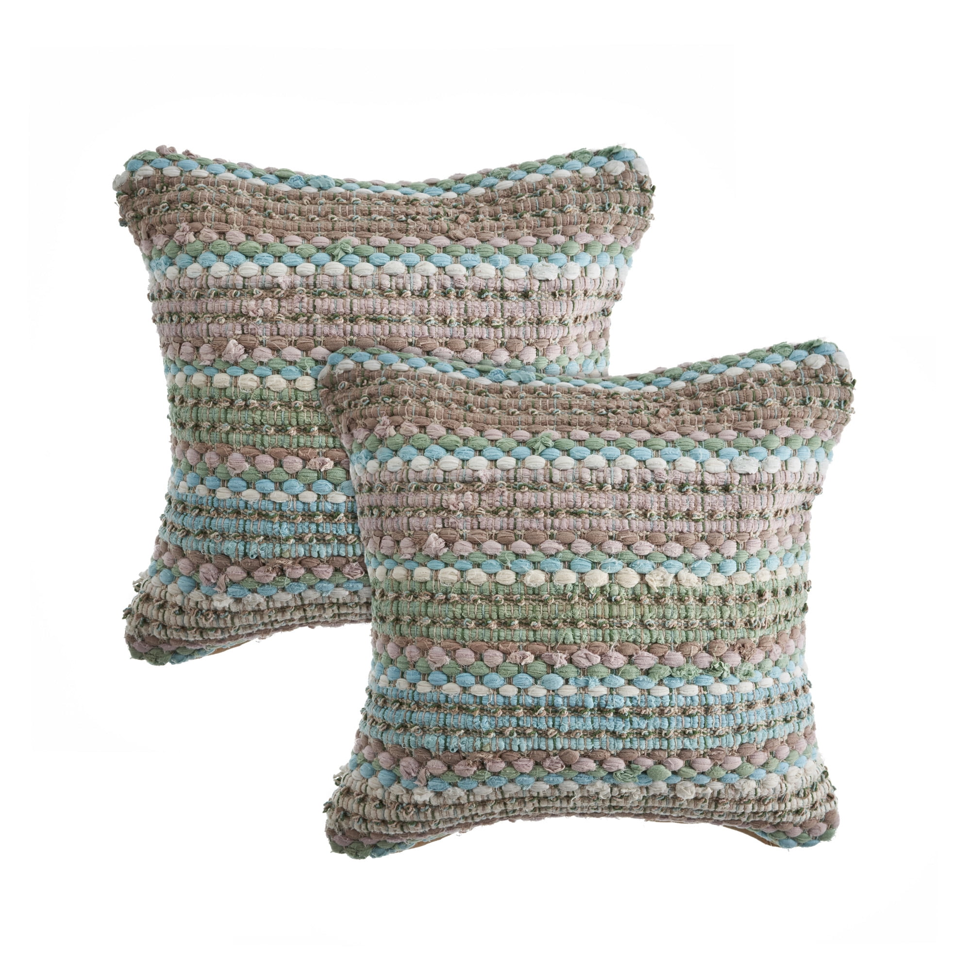 LR Home Drew Set of 2 Boho Striped 18" x 18" Green/Blue Cotton Blend Adult Decorative Throw Pillows