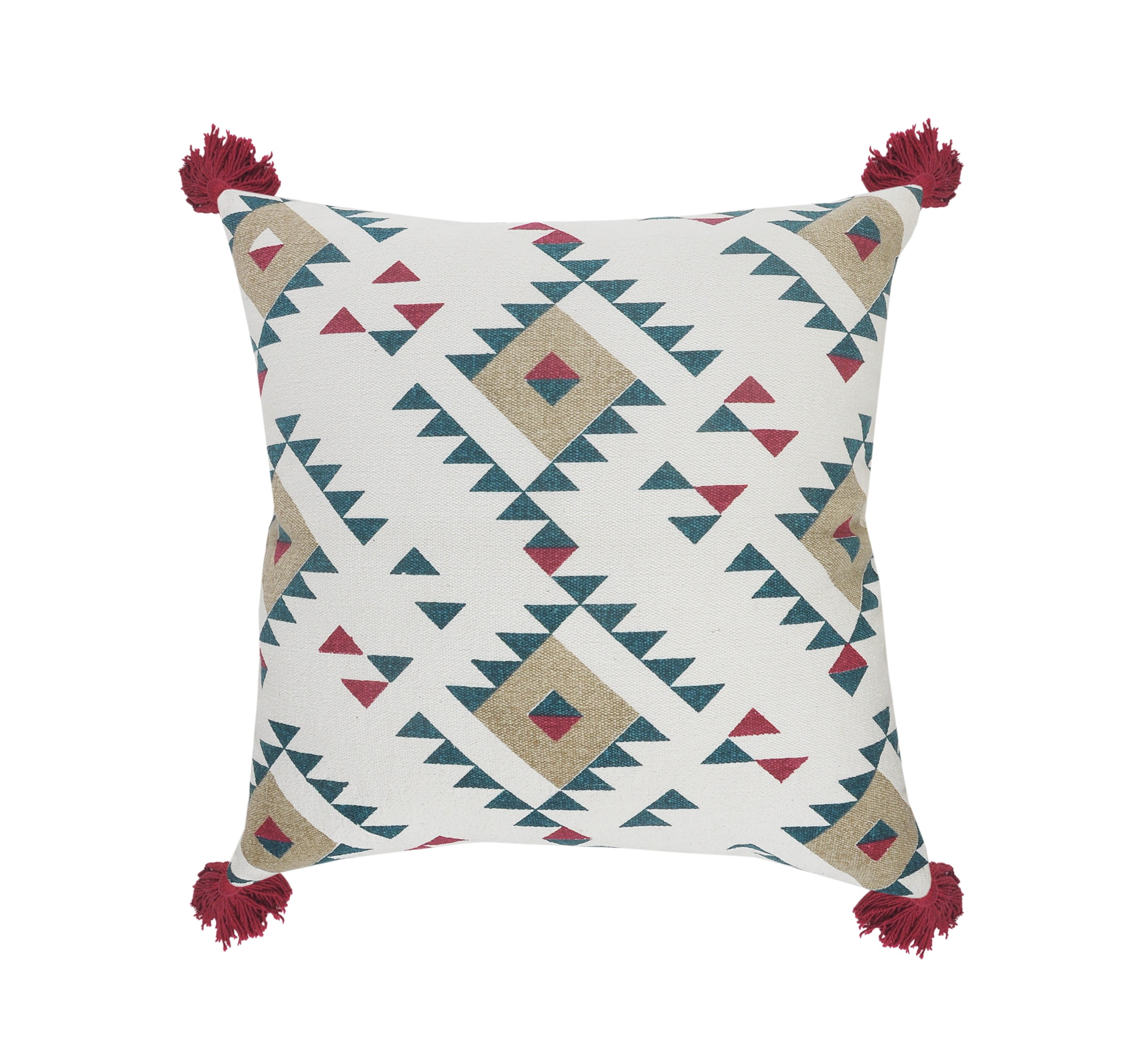 Southwestern Geometric Cotton Blend Throw Pillow with Tassels