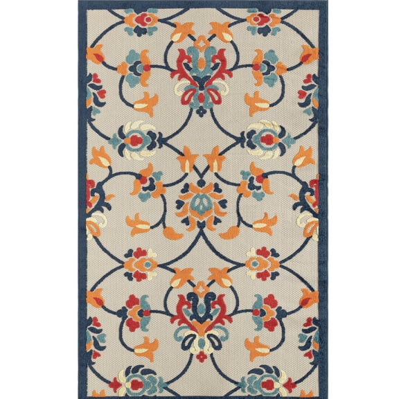 LR Home Elise 2' x 3' Orange/Blue Trellis Hi-Low Indoor/Outdoor Area Rug