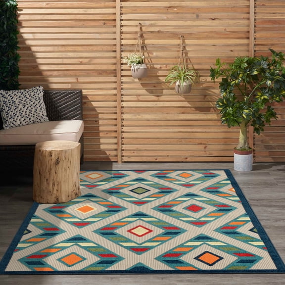 Laddha Home Designs 3.5' x 5.5' Diamond Striped Power Loomed Indoor Outdoor Area Throw Rug -