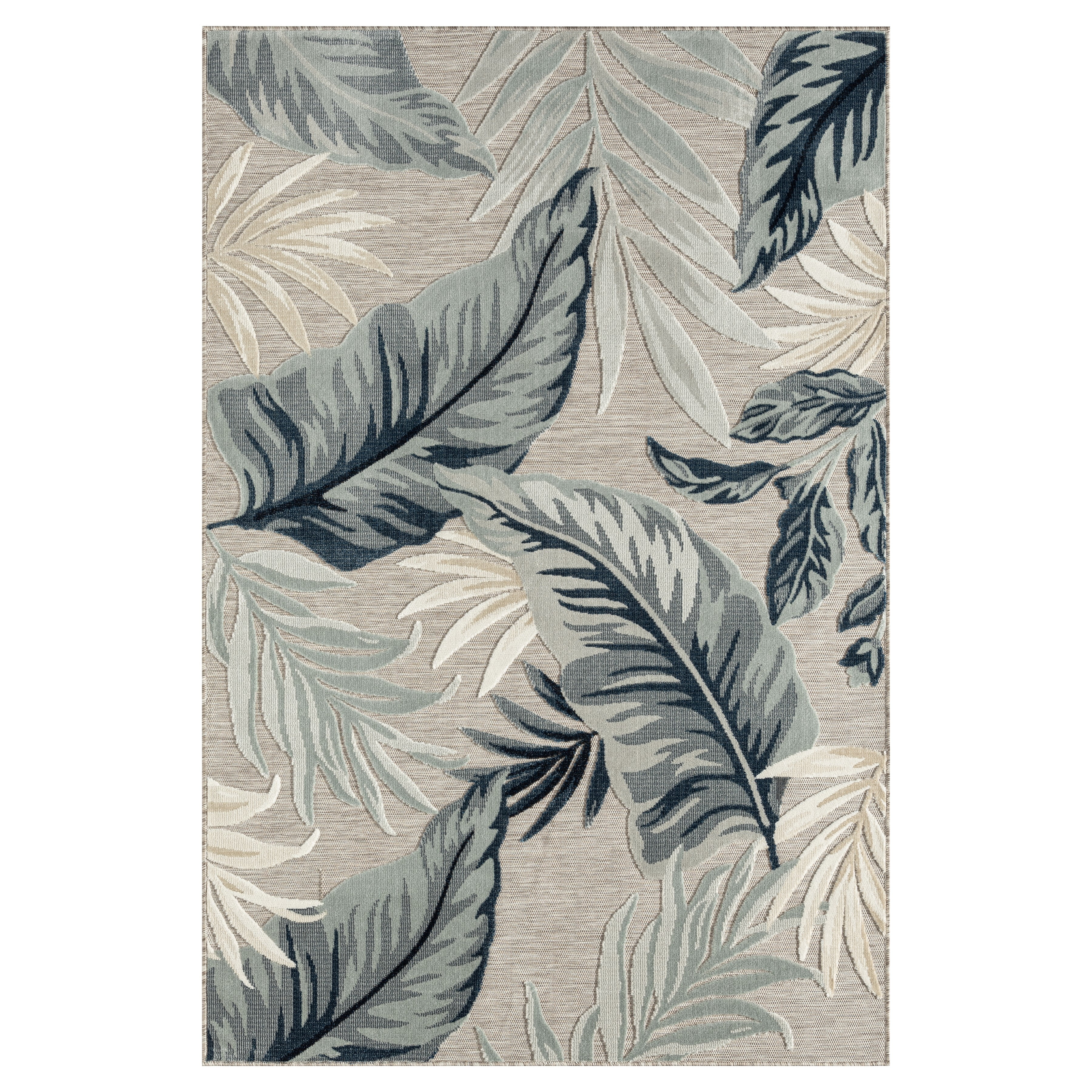 Reversible Blue Taupe Synthetic Rectangular Rug 5' x 7'