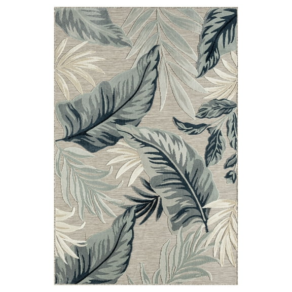 LR Home Elise 5' x 7' Blue/Gray Palm Frond Hi-Low Indoor/Outdoor Area Rug