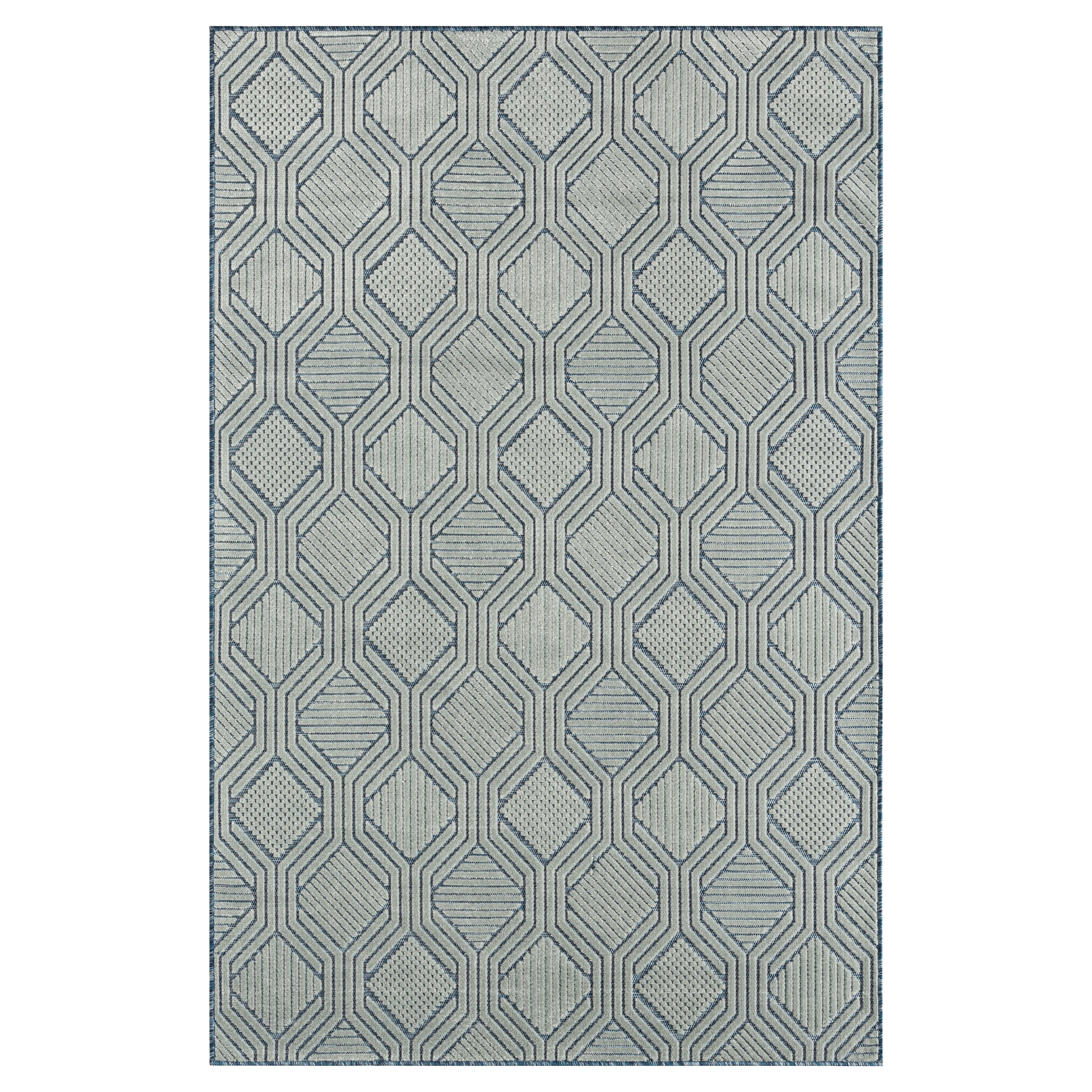 Reversible Rectangular 8' x 10' Blue Geometric Synthetic Area Rug