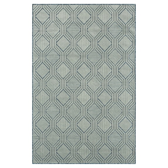 LR Home Elise 7'9" x 9'9" Blue Lattice Hi-Low Indoor/Outdoor Area Rug