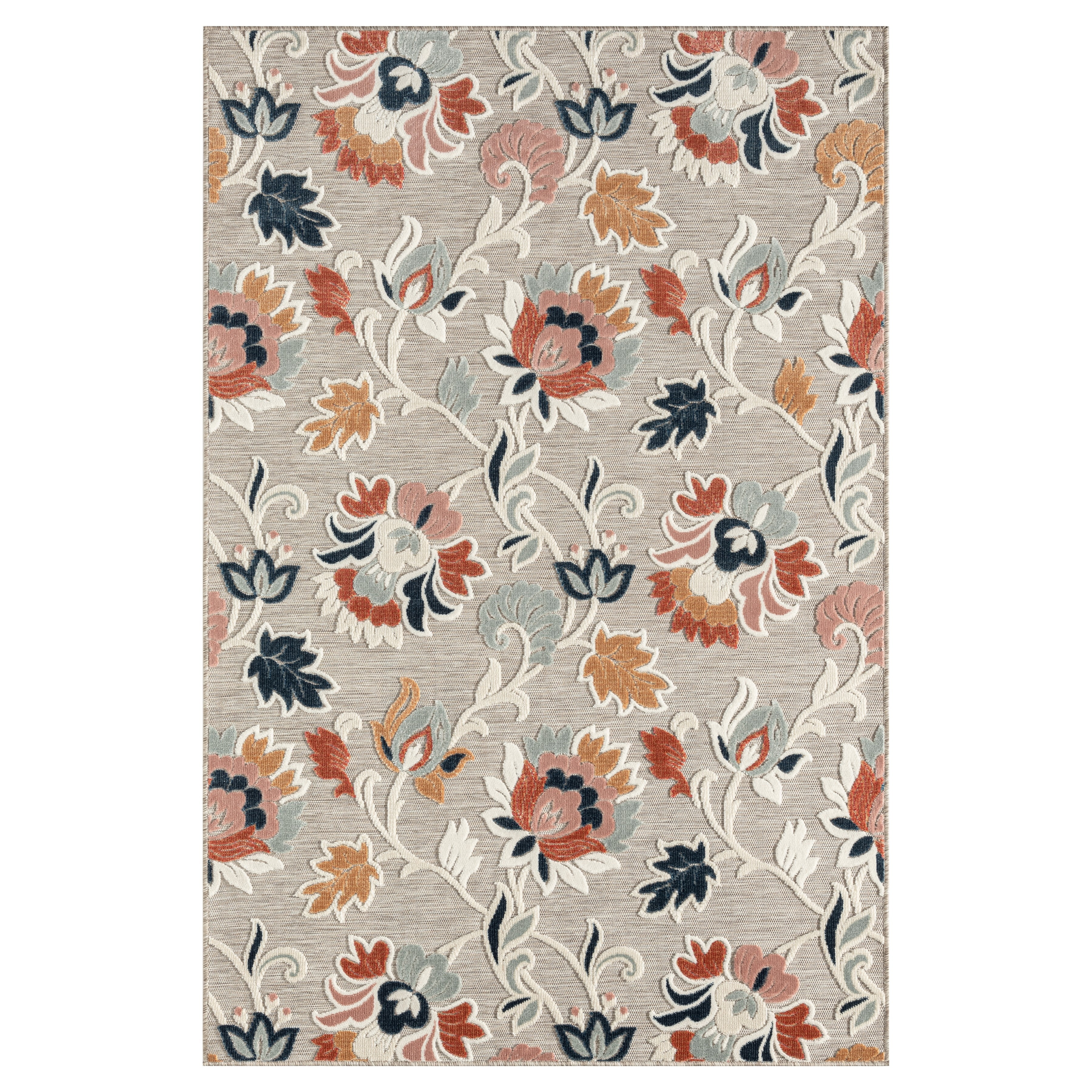 Elegant Gray Floral 8' x 10' Reversible Rectangular Area Rug