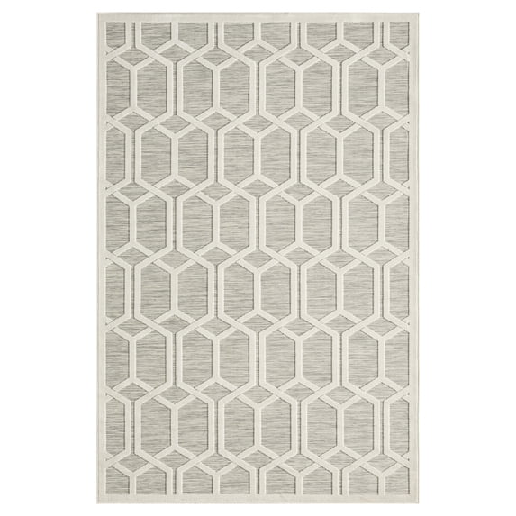 LR Home Elise 7'9" x 9'9" Gray/Ivory Geometric Hi-Low Indoor/Outdoor Area Rug