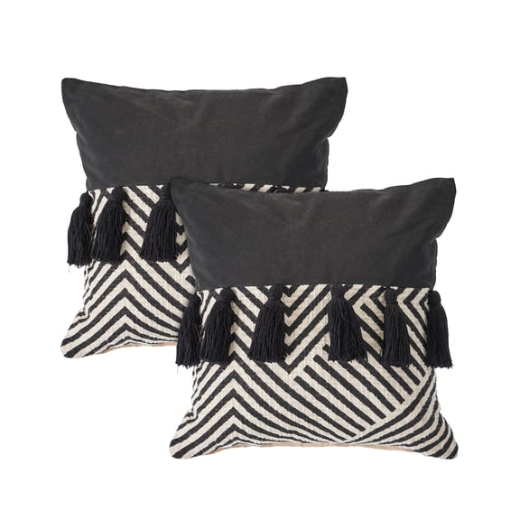 LR Home Elton Chevron Contemporary Cotton Throw Pillows, Black/White, 20" x 20", Set of 2