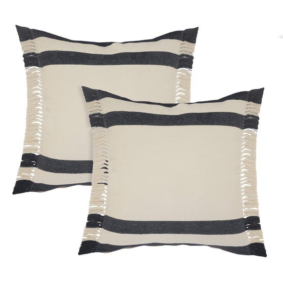 Laddha Home Designs Loomed Horizontal Striped Cotton Throw Pillow - 20" - Gray and Blue - Set of 2