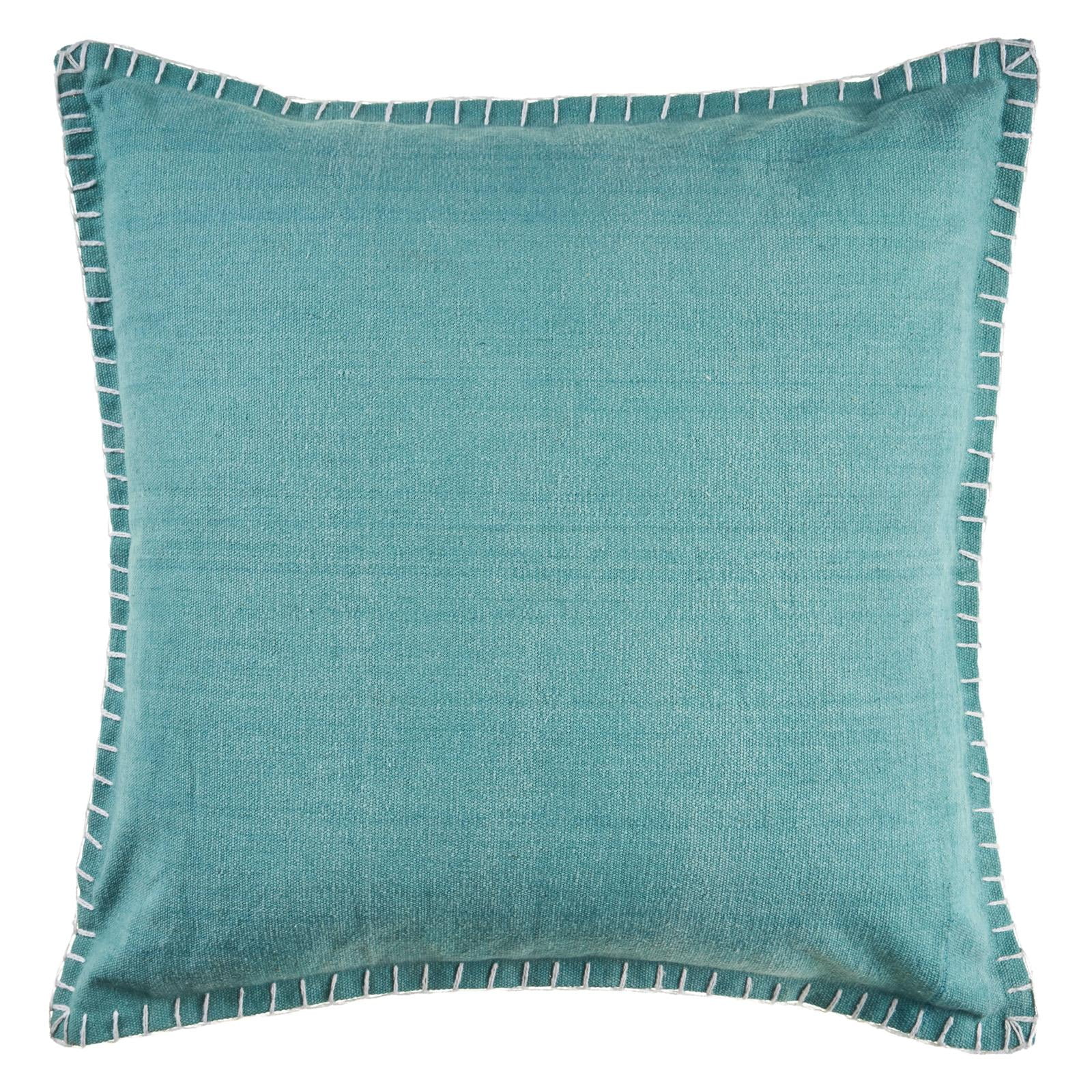 Teal Cotton Square Floor Pillow with Embroidered Edges