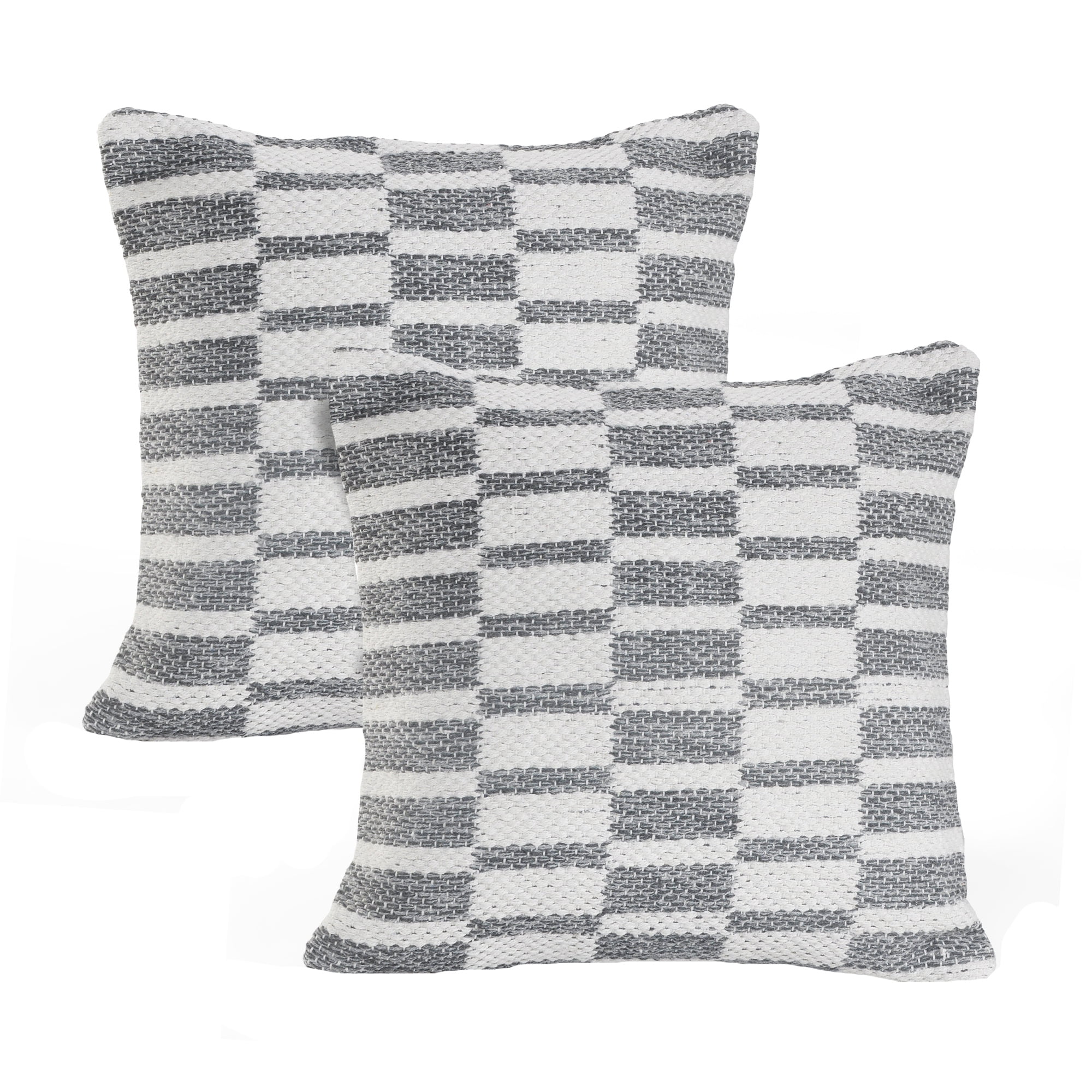 Emmy Geometric Gray and White Cotton Throw Pillow Set, 18 x 18 Inches