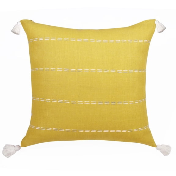 LR Home Estate Linen Poly Filled Pillow in Yellow/Ivory, 20" x 20"