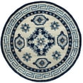 thumbnail image 1 of LR Home Fret Blue 3 ft. Round Floral Border Wool Area Rug, 1 of 7