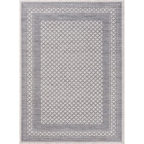 LR Home Gayle 5' x 7' Gray/Ivory Bordered Performance Indoor/Outdoor Area Rug