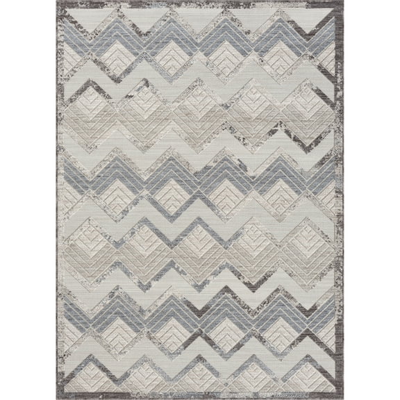 LR Home Gayle 5' x 7' Light Blue/Ivory Chevron Performance Indoor/Outdoor Area Rug