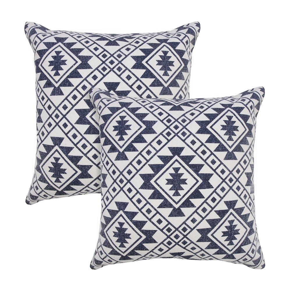 LR Home Gemma Southwestern Geometric Cotton Throw Pillows, Navy Blue, 20" x 20", Set of 2