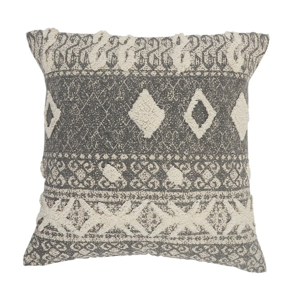 LR Home Geometric Rustic Tufted Throw Pillow, 20 in. Square, Gray, Count per Pack 1