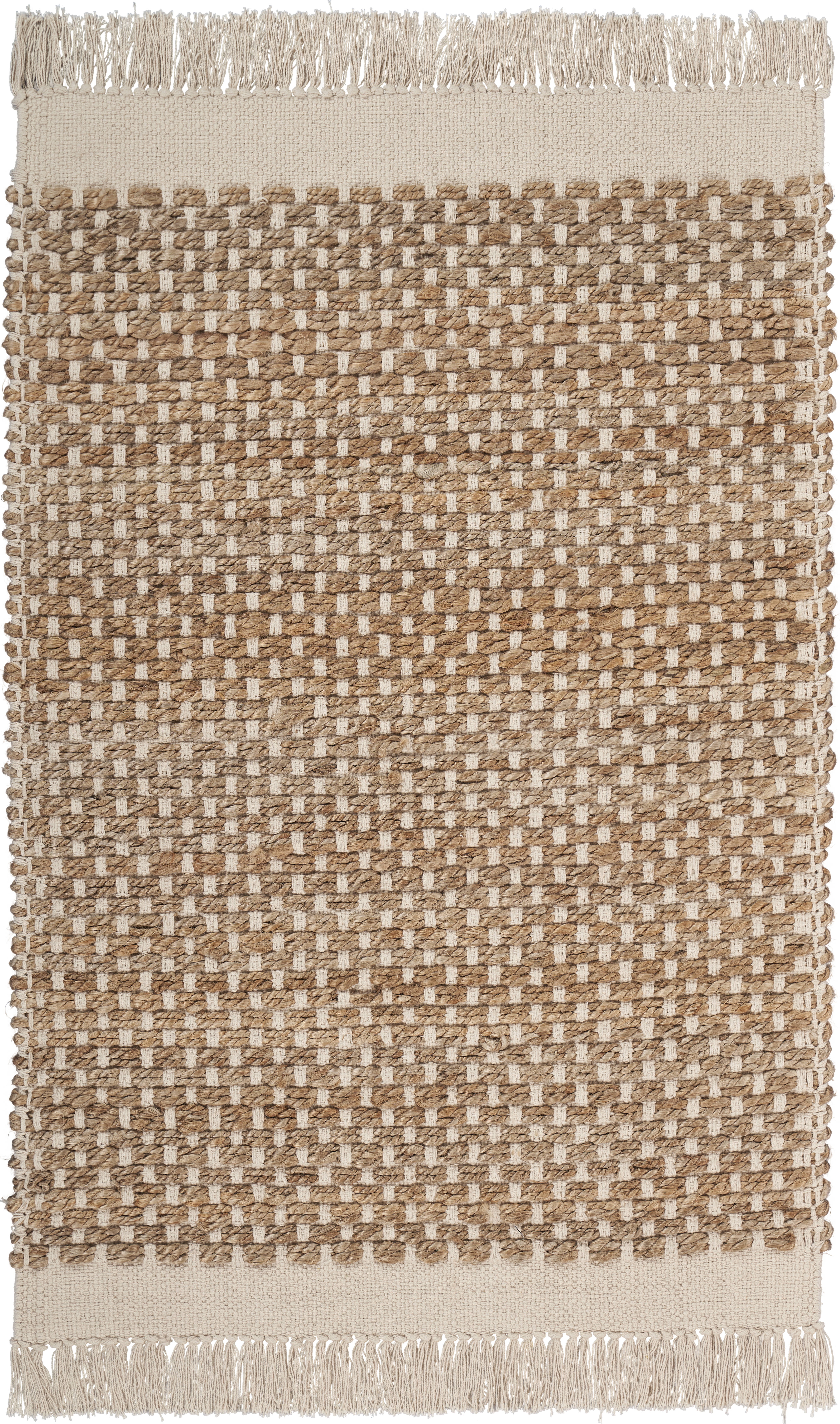 LR Home Global 2 ft. 6 in. x 3 ft. 10 in. Natural and Cream Fringe Reversible Area Rug