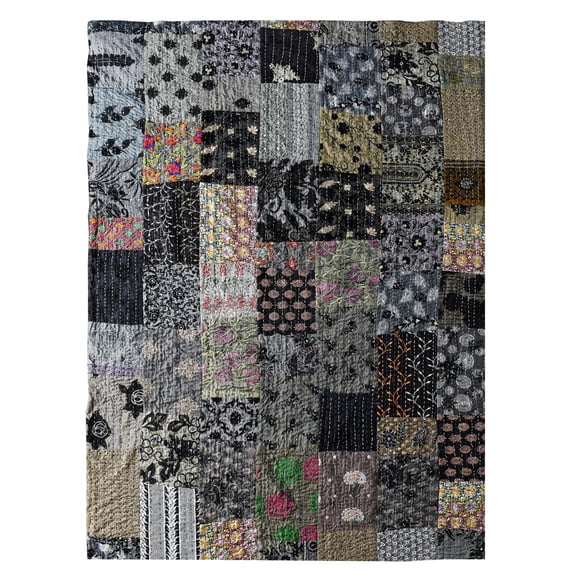 Harlow Hill Gray/Black Patchwork Quilt Cotton Throw Blanket, 50" x 70"