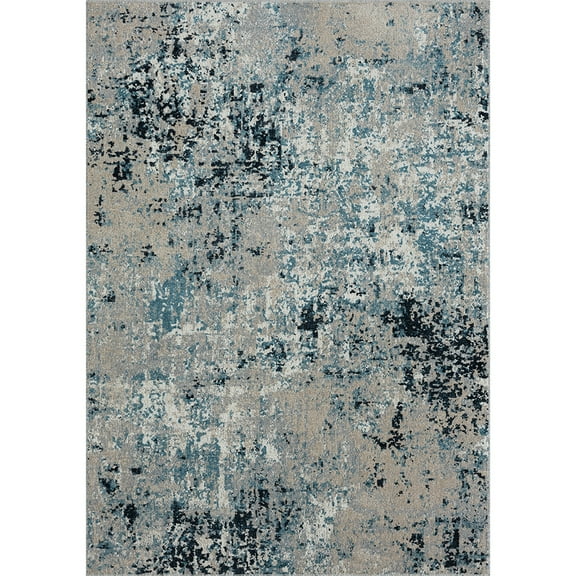 LR Home Han 5' x 7' Blue/Beige Abstract Machine Washable Indoor Area Rug