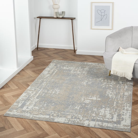 Laddha Home Designs 7.75' x 9.75' Abstract Rectangular Area Throw Rug - Gray and Cream